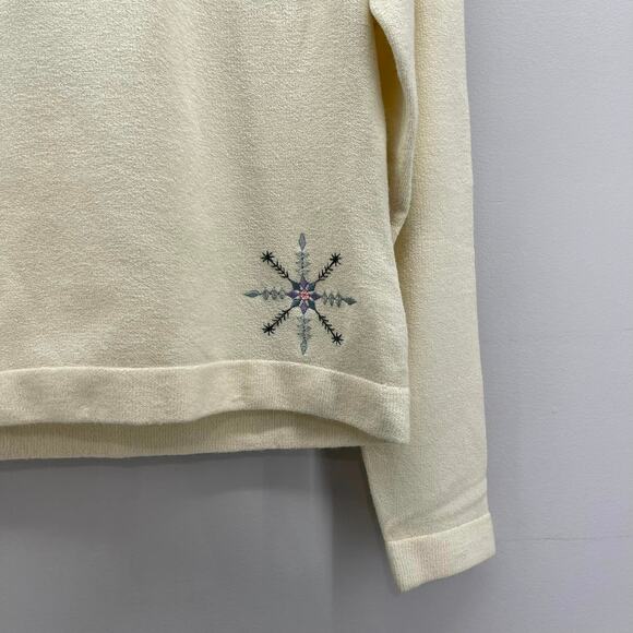 VTG Northern Isles Sweater Cream Fairisle Snowflake Mock Neck Soft Y2K Apres Ski - Picture 4 of 7